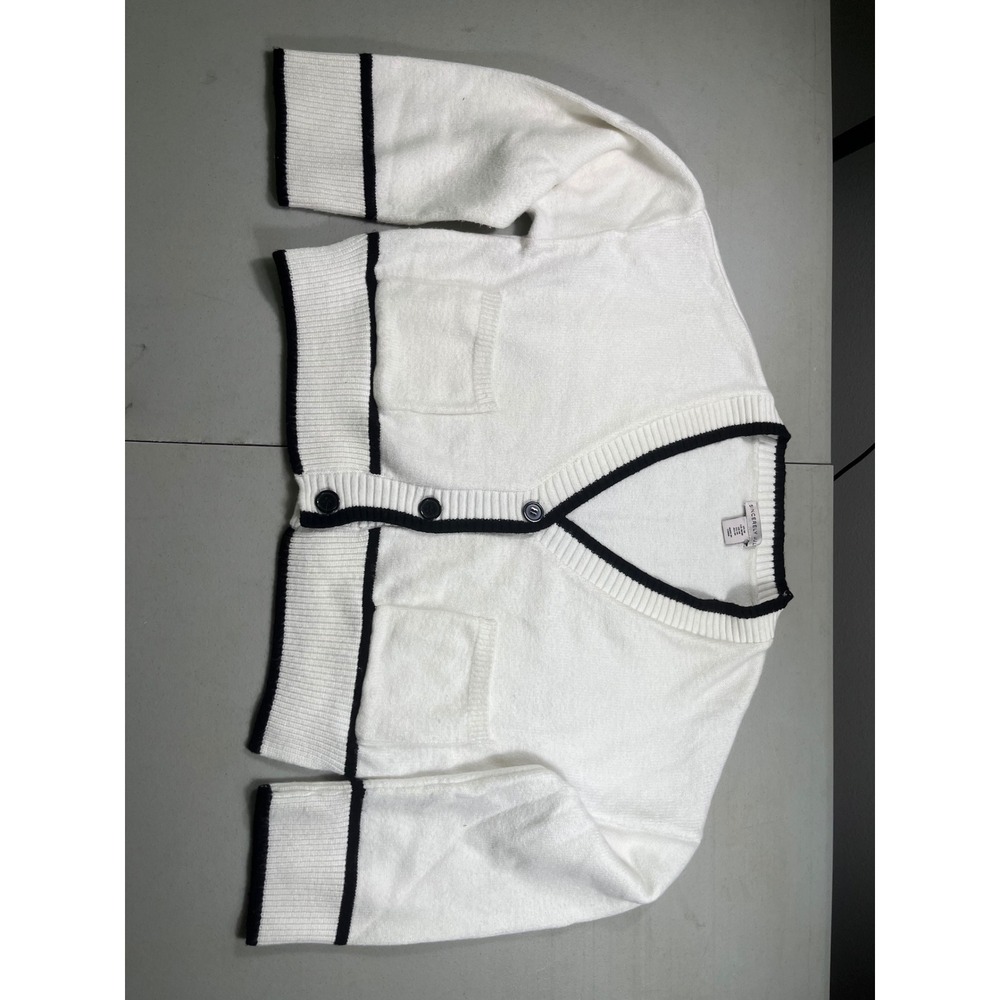 Sincerely Jules Cardigan Sweater M White Black Contrast Trim Preppy Coastal